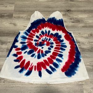 Red White Blue Tie Dye Halter Tank Top Size Small